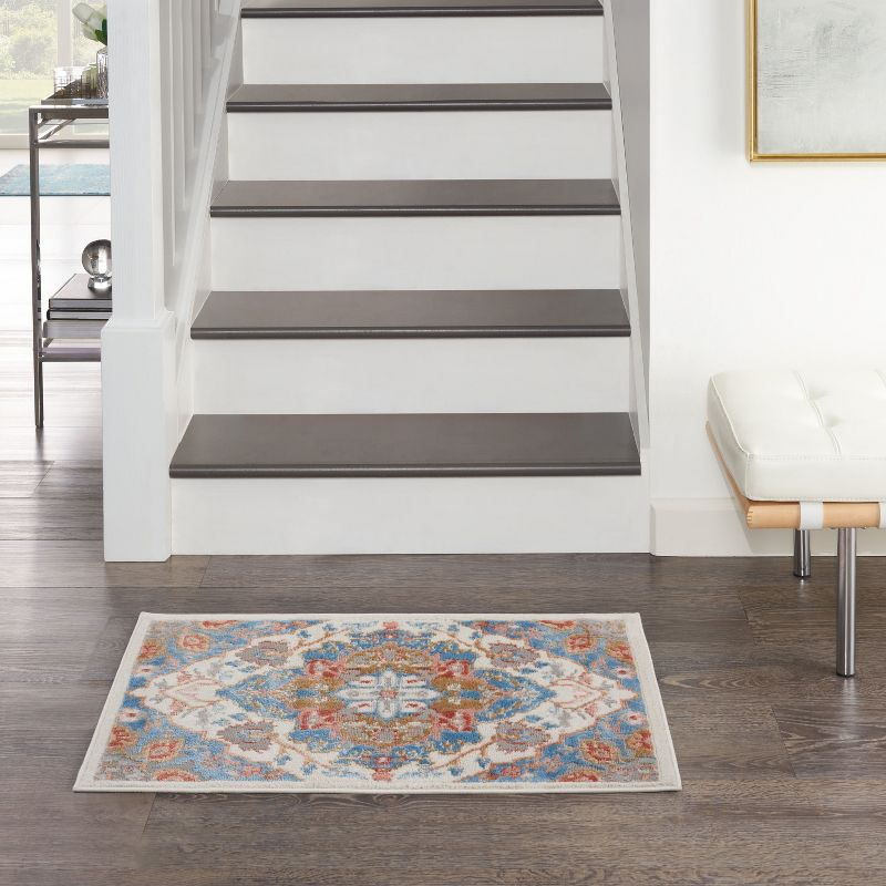 Nourison Elation Floral Medallion Indoor Rug Ivory Blue 2' x 3'