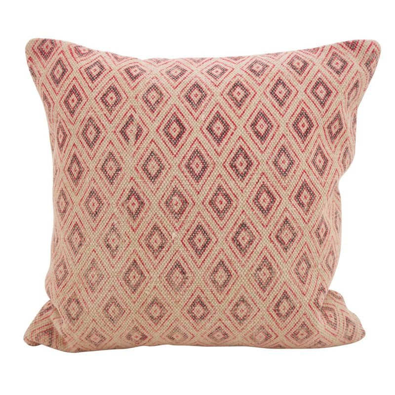 18"x18" Boho Diamond Square Throw Pillow Red - Saro Lifestyle: Cotton Blend, Indoor, Zipper Closure