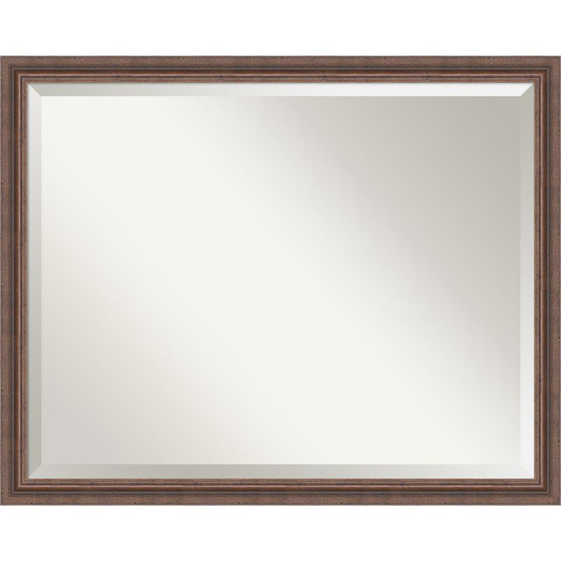 Amanti Art Distressed Rustic Brown Beveled Wood Bathroom Wall Mirror 24.5 x 30.5 in.