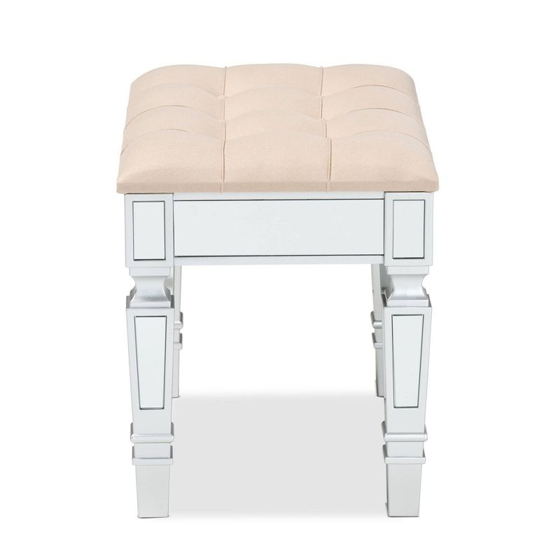 Baxton Studio Hedia Fabric Upholstered and Wood Ottoman Beige/Silver : Rectangular Footstool, Entryway Seating