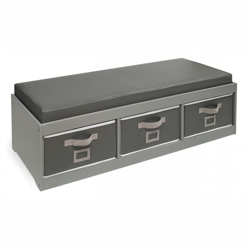 Badger Basket Kid's Storage Bench with Cushion and Three Bins - Gray
