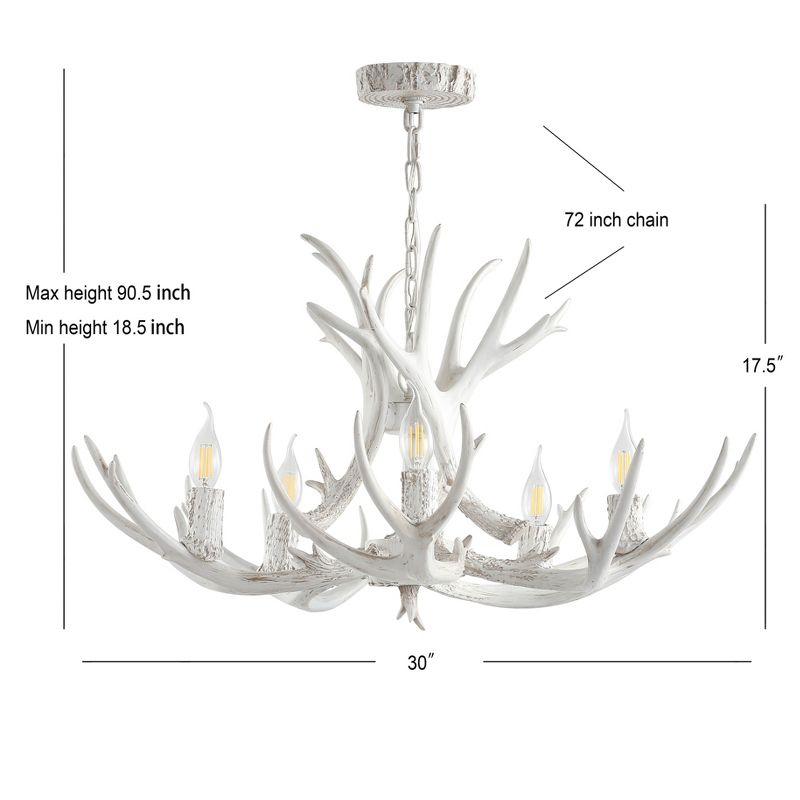 JONATHAN Y Eldora 30" Adjustable Resin Antler 5-Light LED Chandelier, White