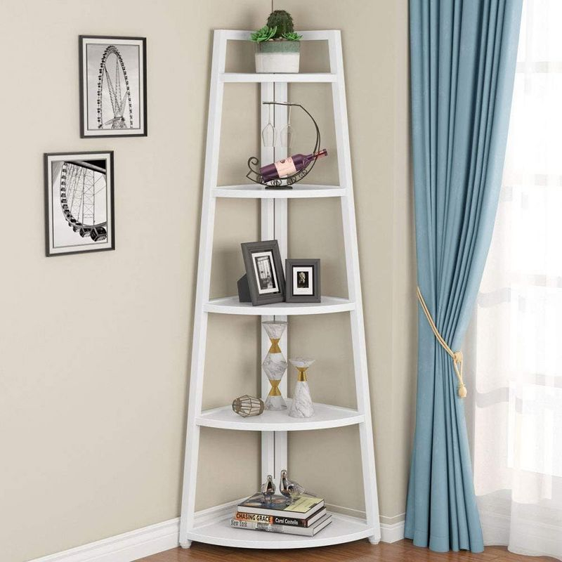 Hommoo 5-Tier Corner Shelf, 70" Tall Corner Ladder Shelf Small Bookshelf White