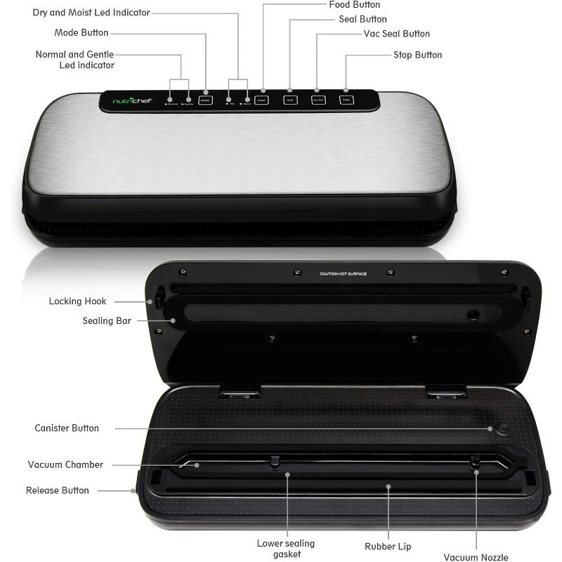 Automatic Vacuum Sealer for Food Storage with Stainless Steel Housing, Easy Operation, + Freshness Preservation
