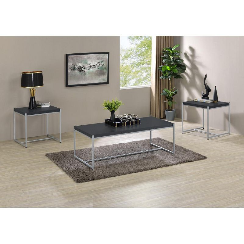 HOMLUX Industrial 3 PCS Coffee Table Set Rectangular Sofa Table and 2PCS End Tables,Black