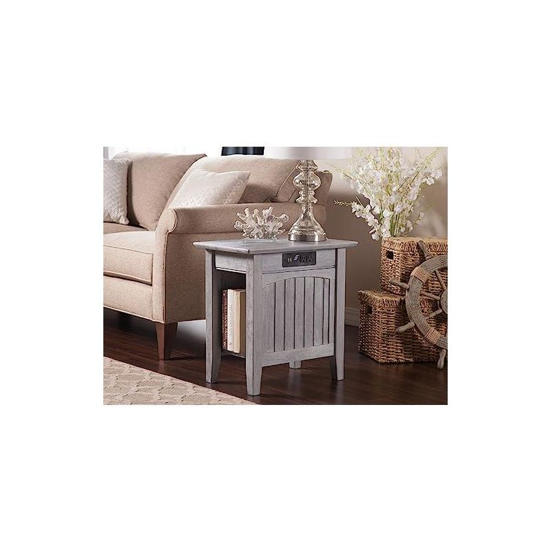 AFI Furnishings Nantucket Chair Side Table with Charging Station in Driftwood