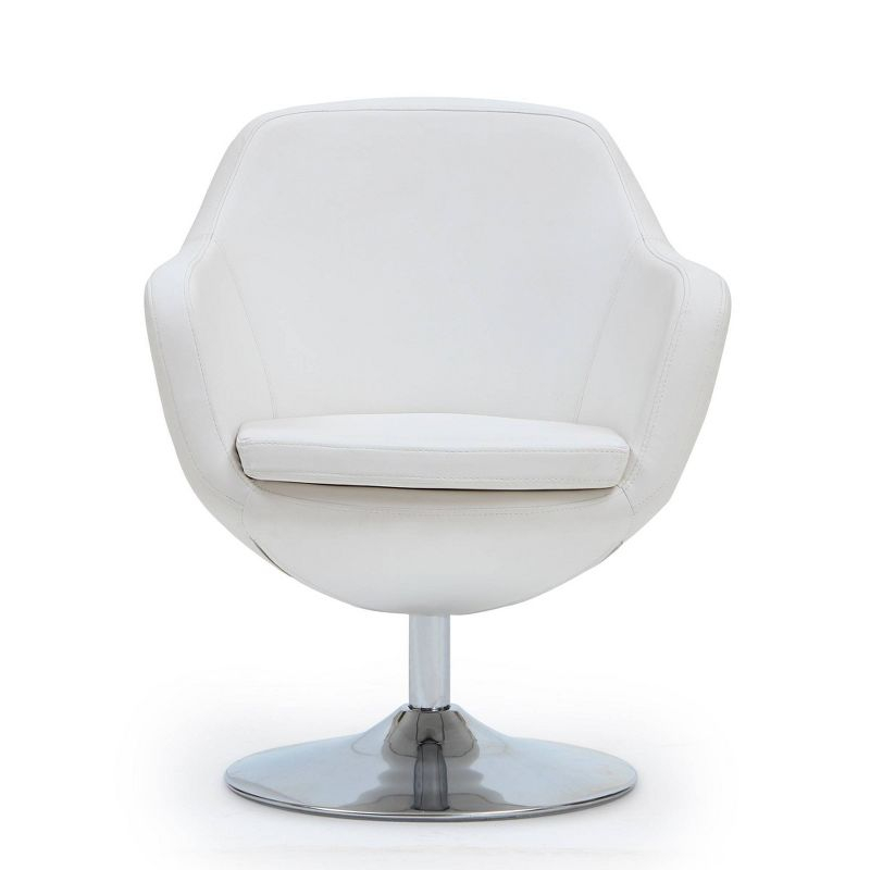 Caisson Faux Leather Swivel Accent Chair White: Polished Chrome Base, Removable Cushion - Manhattan Comfort