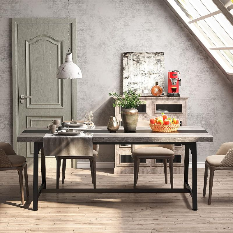 Tribesigns 70.87-inch Dining Table for 8 People, Rectangular Wood Kitchen Table with Strong Metal Frame for Dining Room for Big Family, Grey