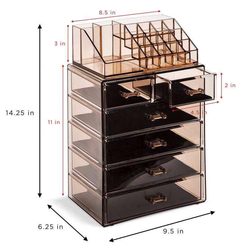 Sorbus Clear Makeup & Jewelry Organizer & Display (4 Large, 2 Small Drawers) Brown