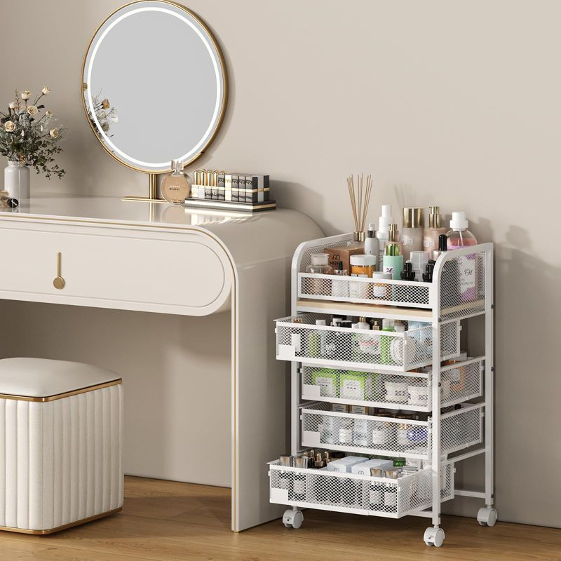Makeup Organizer with 4 Drawers, Skincare Storage, Floor Skincare Organizers with Wheels