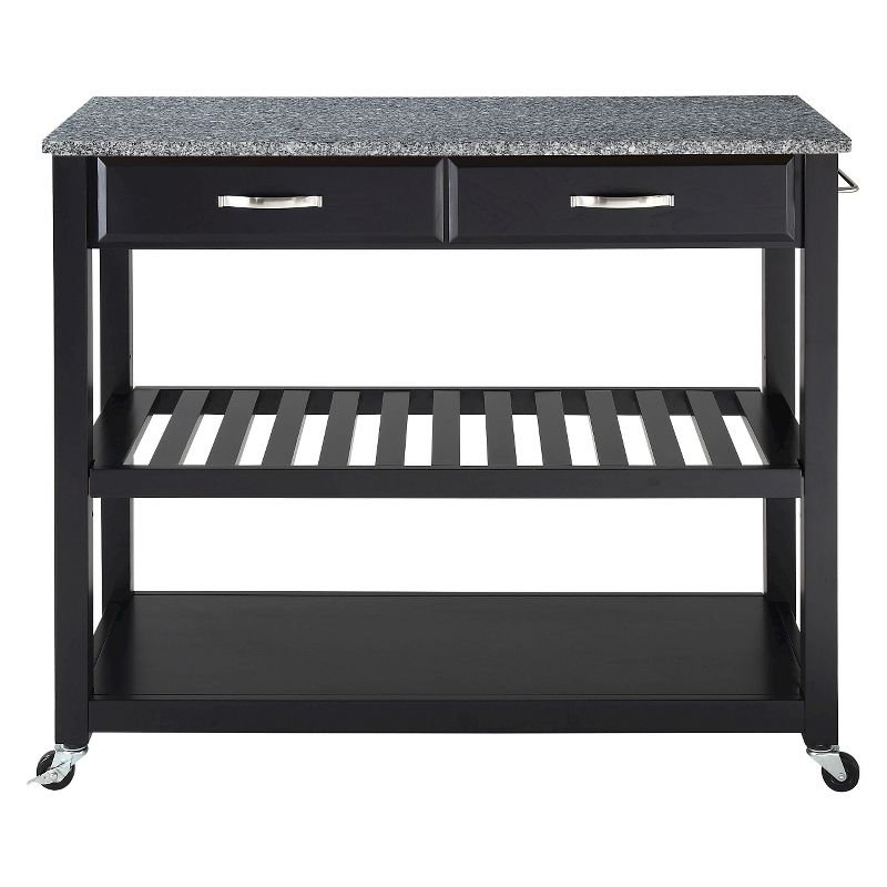 Solid Granite Top Kitchen Cart/Island with Optional Stool Storage - Black - Crosley: Wheeled with Storage Shelves