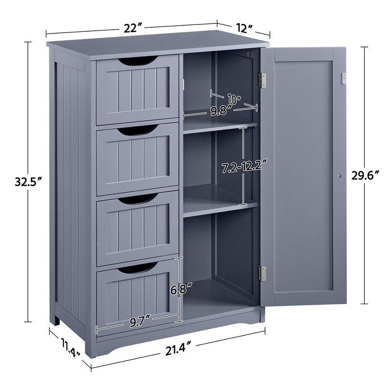 Yaheetech Wooden Bathroom Floor Cabinet with 4 Drawers Gray