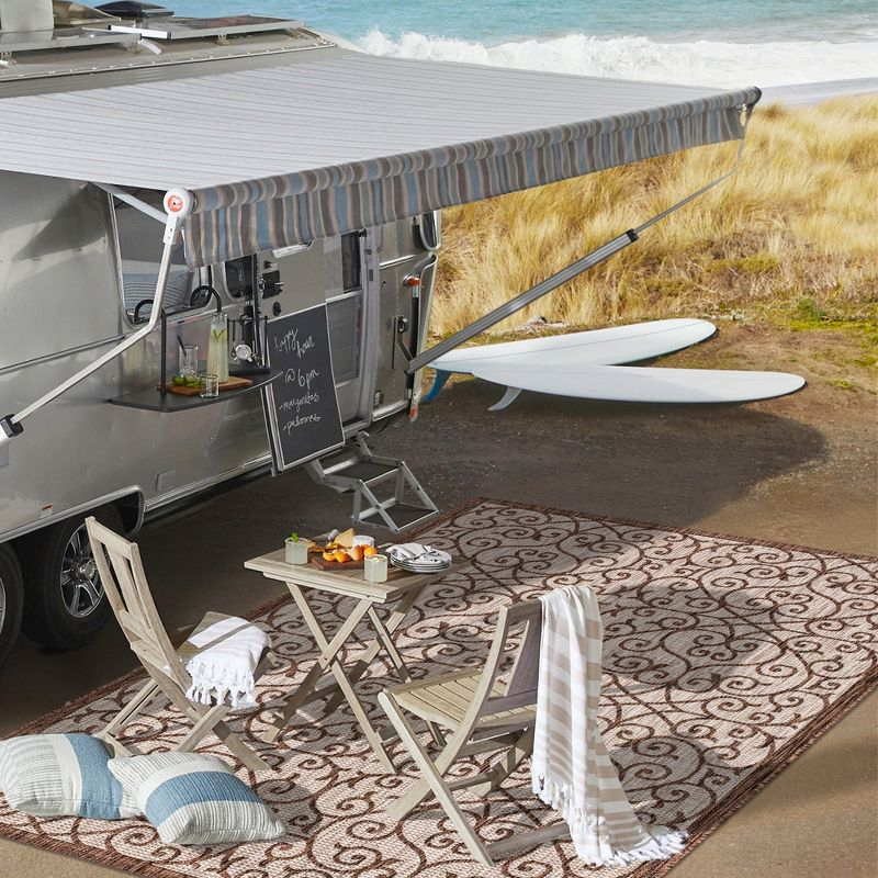 3'x5' Madrid Vintage Filigree Textured Weave Indoor/Outdoor Area Rug, Taupe/Espresso - JONATHAN Y