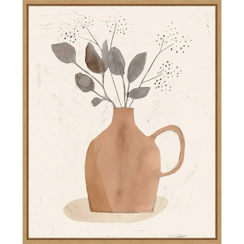 16" x 20" La Planta II Floral Vase by Victoria Barnes Framed Canvas Wall Art - Amanti Art: Botanical Lithograph, Modern Decor