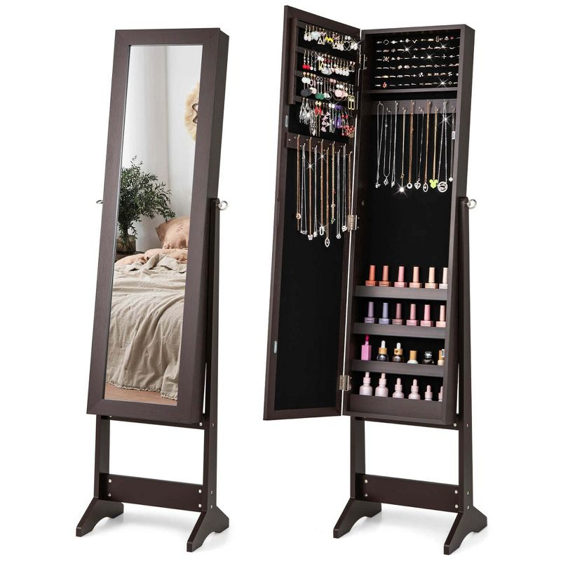 Costway Jewelry Mirrored Cabinet Armoire Organizer Storage Box with Stand Christmas Gift Coffee