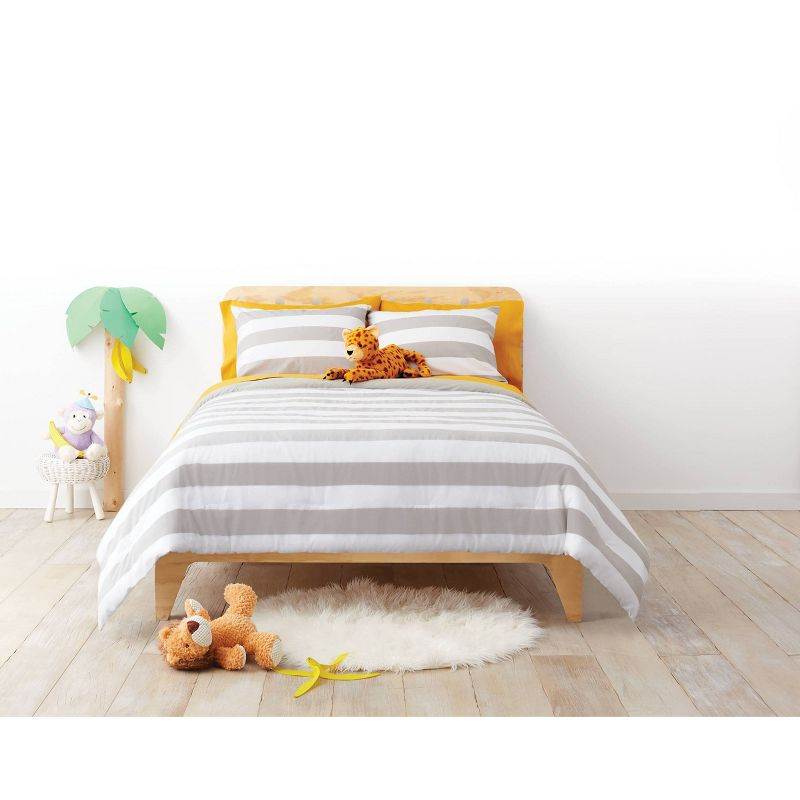 Toddler Rugby Striped Kids' Comforter Gray - Pillowfort™: Standard Crib/Toddler Bedding, OEKO-TEX Certified,