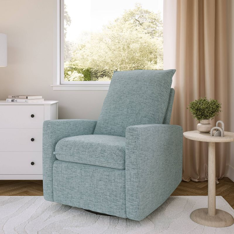 CorLiving Caillie Recliner Chair Light Blue: Upholstered Glider, 360 Swivel, Manual Recline