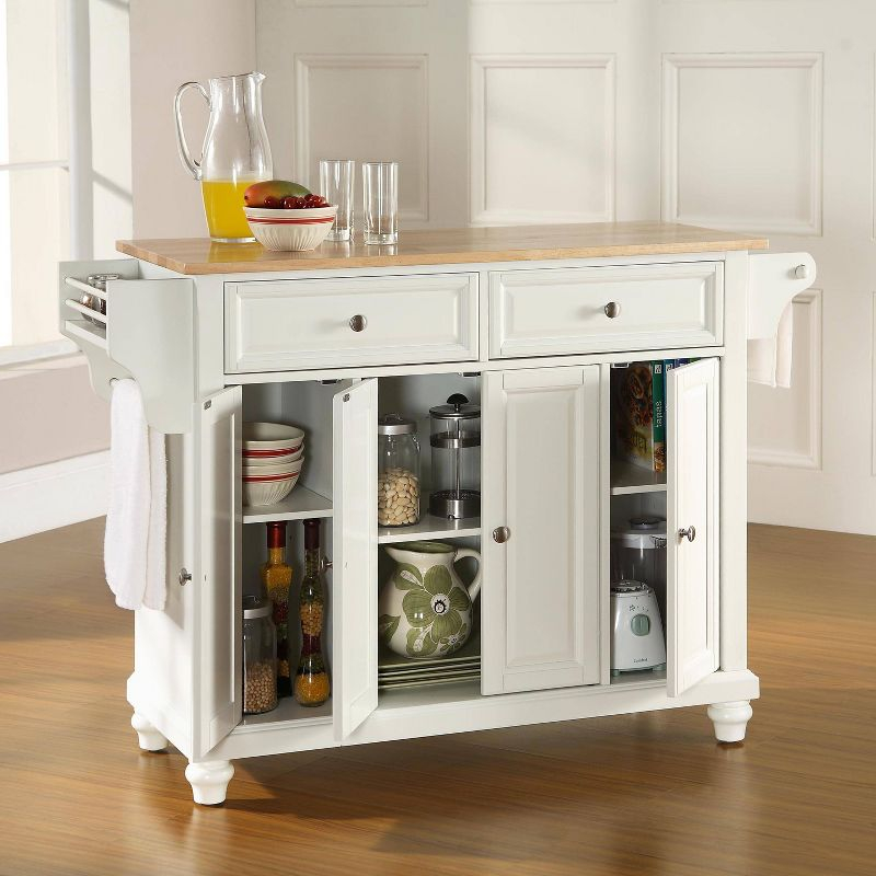 Cambridge Natural Wood Top Kitchen Island White - Crosley: Adjustable Shelves, Towel Bar, Storage Cabinets