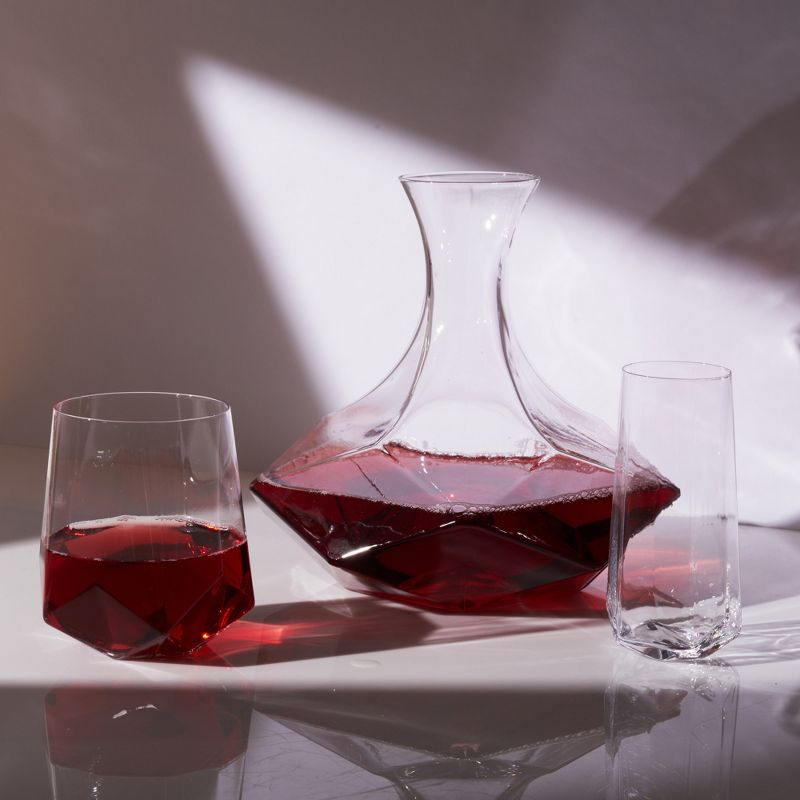Viski Raye Faceted Crystal Wine Glasses Set of 2 - Premium Crystal Clear Glass, Modern Stemless, Wine Glass Gift Set, 20 oz