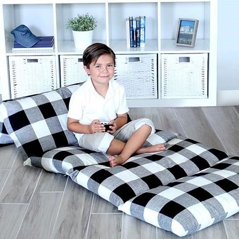Butterfly Craze Butterfly Craze Floor Pillow Case, Mattress Bed Lounger Cover, Black/White Plaid, King Size - for Kids & Adults