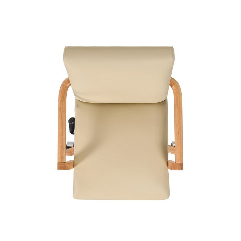 Dumont Modern Farmhouse High Back Executive Home Office Chair, Neutral Cream Beige Leather & Natural Wood