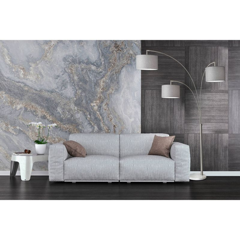 3-Arm Bowery Arc Lamp Brushed Steel - Adesso: Adjustable, Overhead Lighting with Marble Base