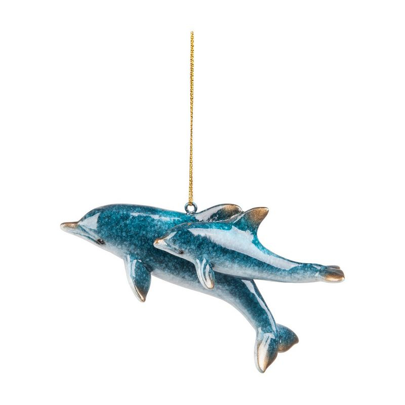 Gallerie II Cozumel Mother & Baby Dolphin Costal Blue Christmas Tree Ornament