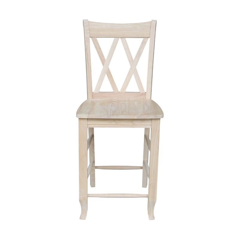 International Concepts 24" Double X Back Counter Height Barstool Unfinished: Solid Wood, Kitchen Island Seating