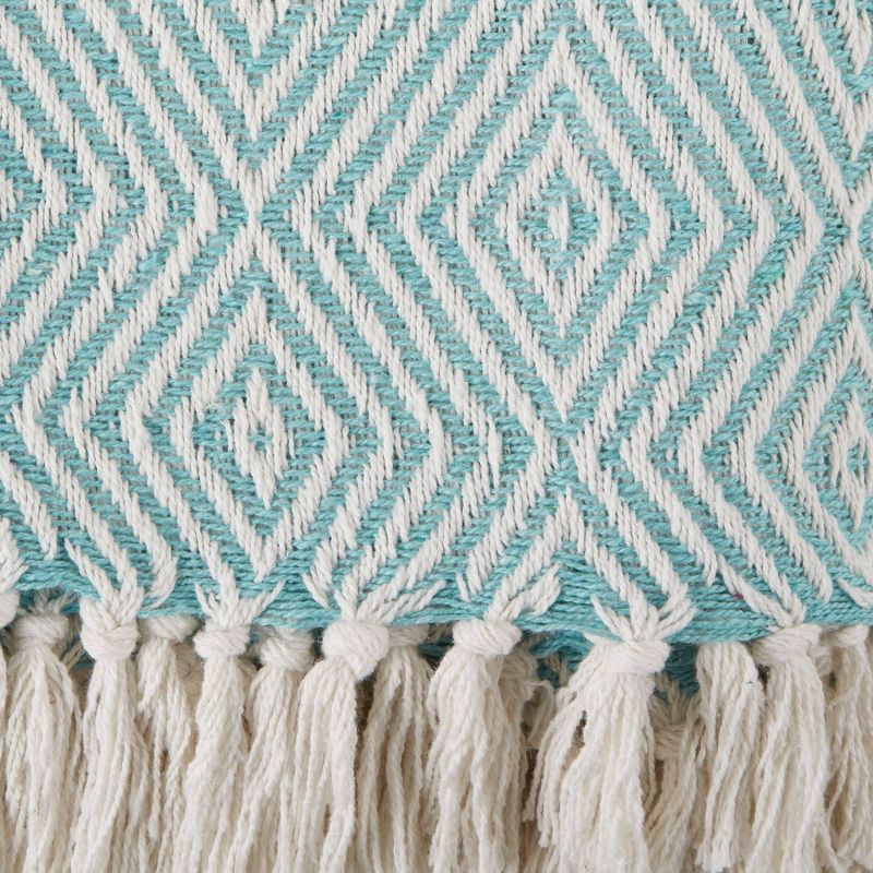 Design Imports 50"x60" Diamond Geometric Throw Blanket Aqua : Lightweight Woven Cotton, Machine Washable, Cozy for All Ages