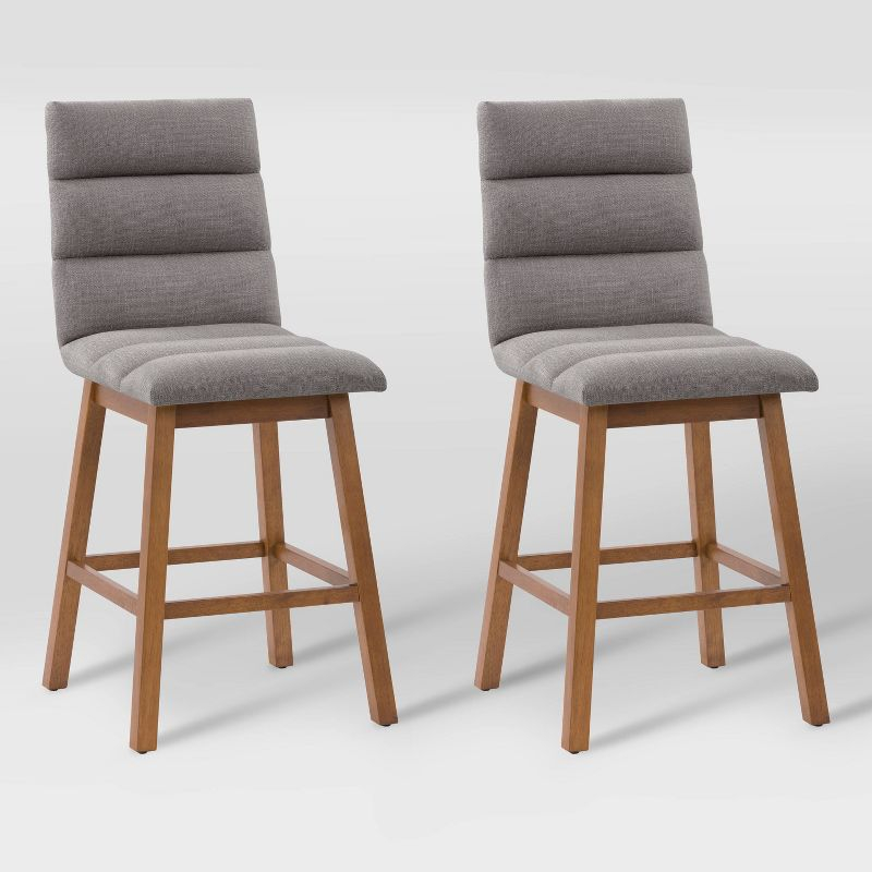 CorLiving Set of 2 Boston Channel Tufted Fabric Barstools Light Gray: Upholstered, Rubberwood Legs, Foam Padded