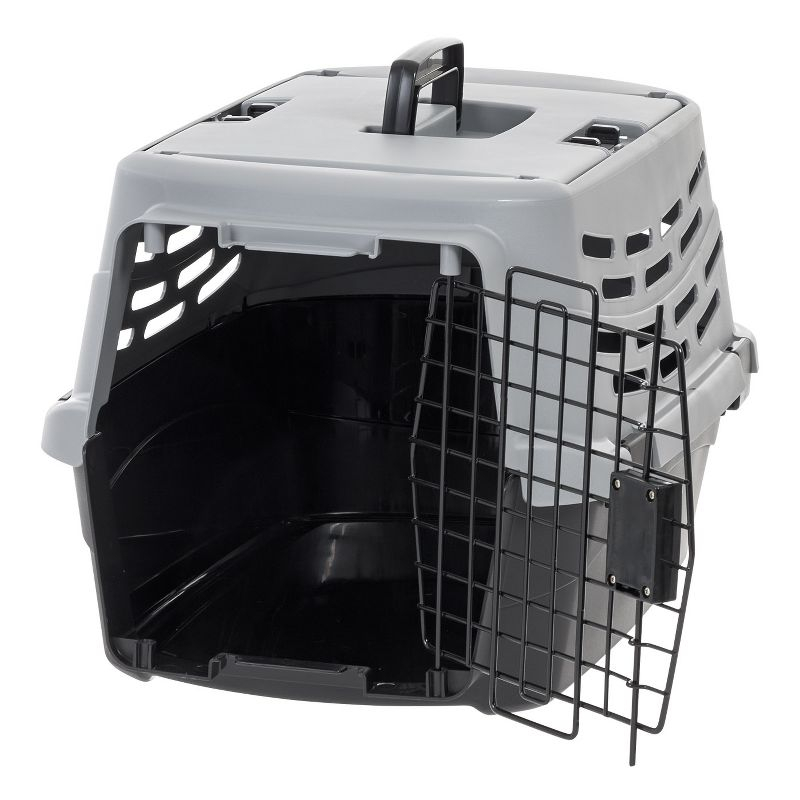 IRIS USA 23" Small Pet Travel Carrier with Front and Top Access, 2-Door Top Load, Hard-Sided Training Crate for 18 Lbs, Black/Gray