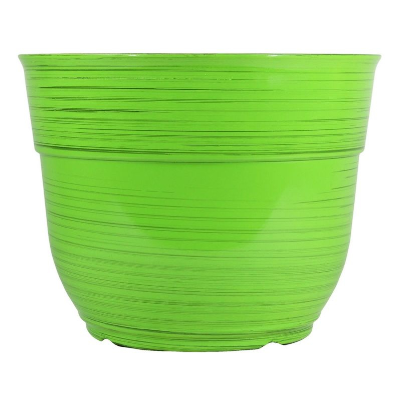 Garden Elements Indoor/Outdoor Glazed Brushed Happy Plastic Planter, Large, Bright Green, 15"
