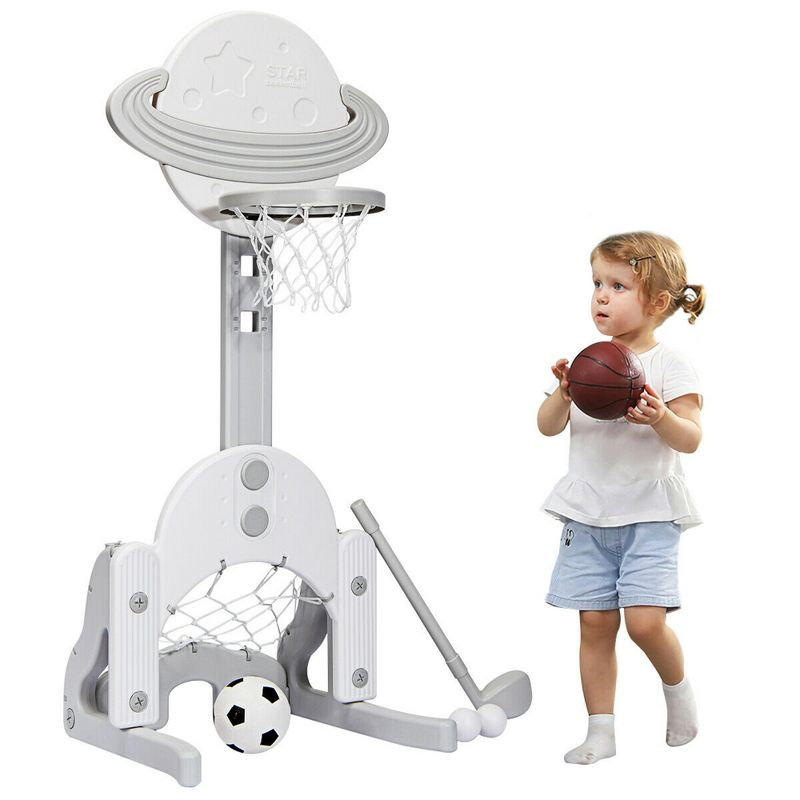 Costway 3 in 1 Kids Basketball Hoop Set Adjustable Sports Activity Center w/ Balls White