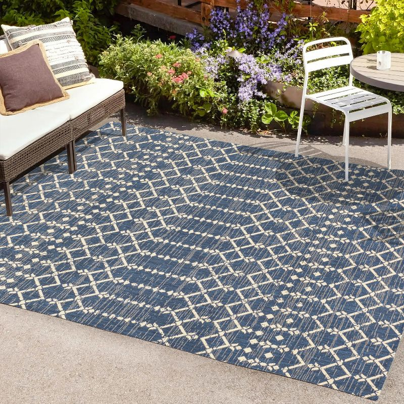 8' x 10' Ourika Moroccan Geometric Textured Weave Indoor/Outdoor Area Rug, Navy/Beige - JONATHAN Y
