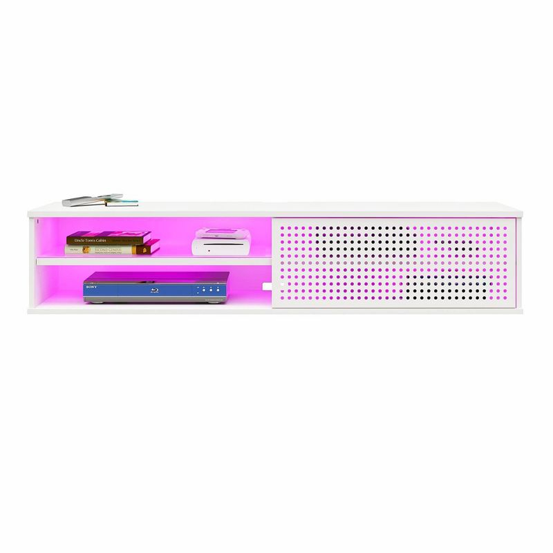 Glitch Floating TV Stand for TVs up to 60" White - NTENSE: Modern Media Console, MDF, 95 lbs Capacity