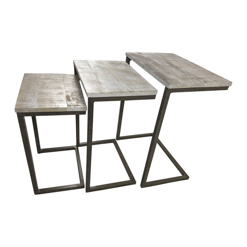 Carolina Living Addison Nesting Table Set Natural Driftwood/Aged Iron: 3-Piece, Solid Mango, Metal Frame, No Assembly Required