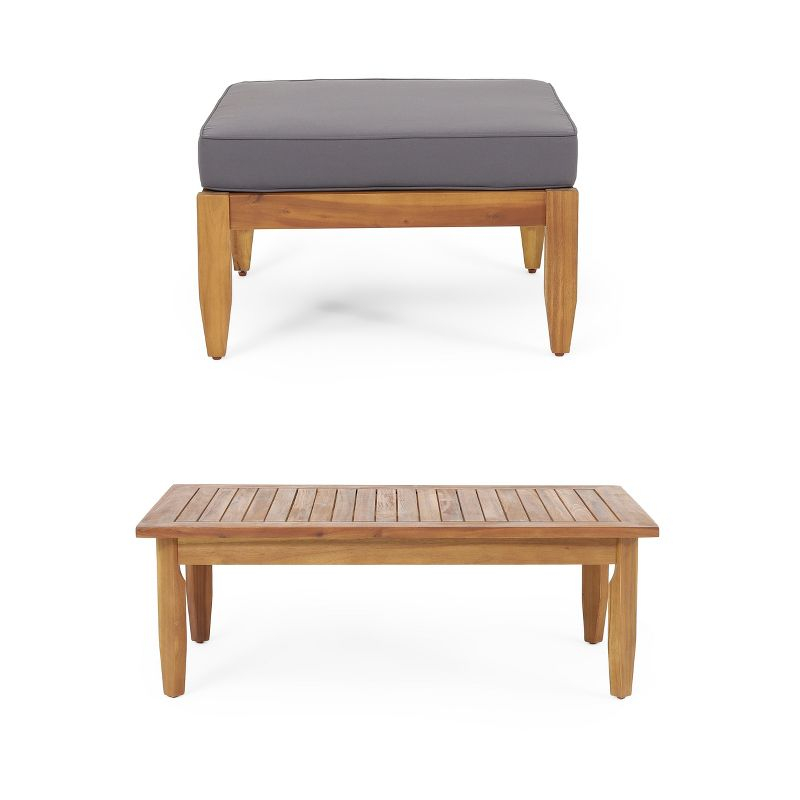 Christopher Knight Home Sloane Outdoor Acacia Wood Ottoman and Coffee Table, Teak/Dark Gray