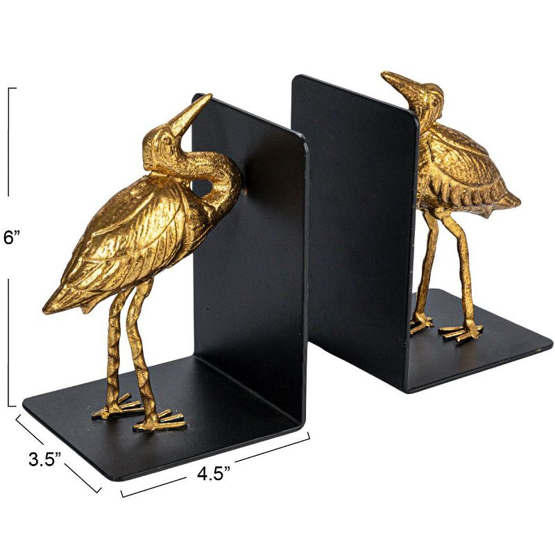 Storied Home Decorative Cast Iron Bird Bookends, Gold, Set of 2