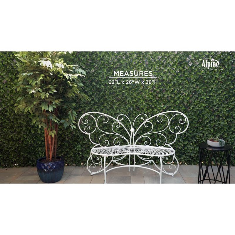 38" x 62" Metal Butterfly Outdoor Bench White - Alpine Corporation: Weather-Resistant, Garden Seating