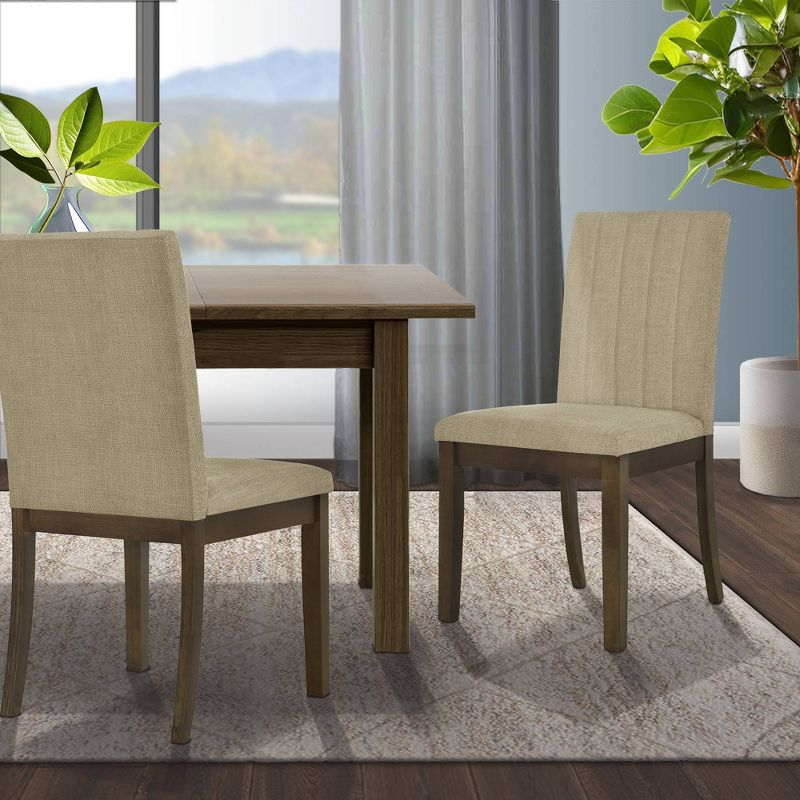 510 Design Set of 2 Everly Upholstered Channel Back Dining Chairs Dark Taupe: Polyester & Linen, Wood Legs