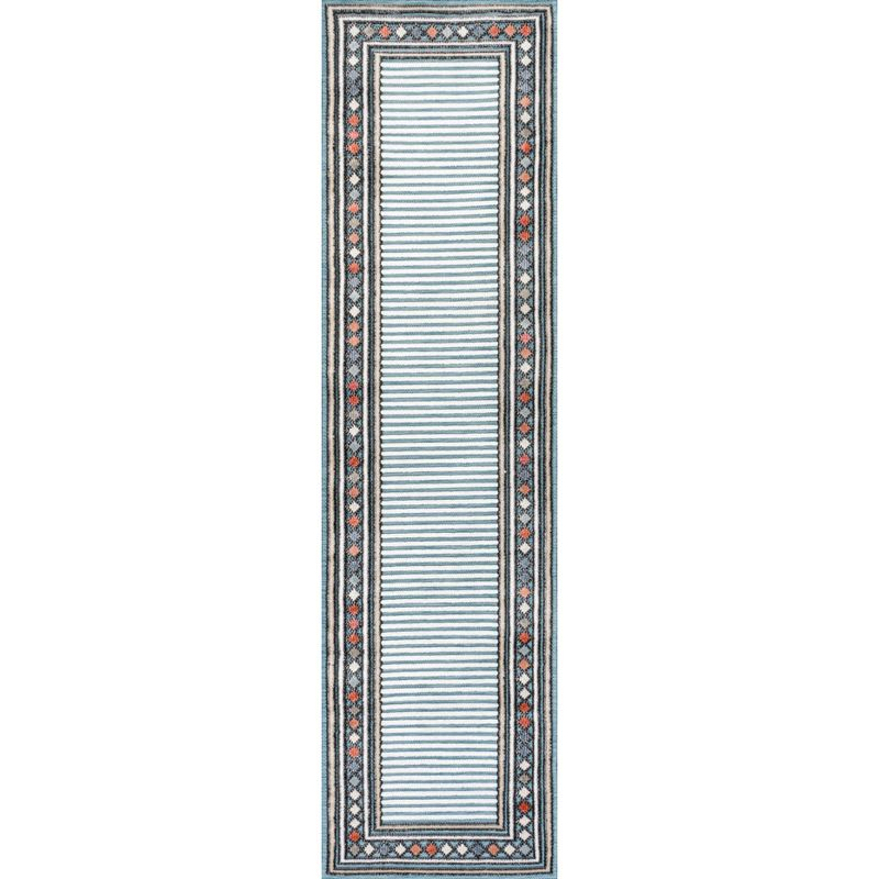 JONATHAN Y Sebastian High-Low Modern Diamond Border Blue/Ivory 2 ft. x 8 ft. Indoor/Outdoor Runner Rug