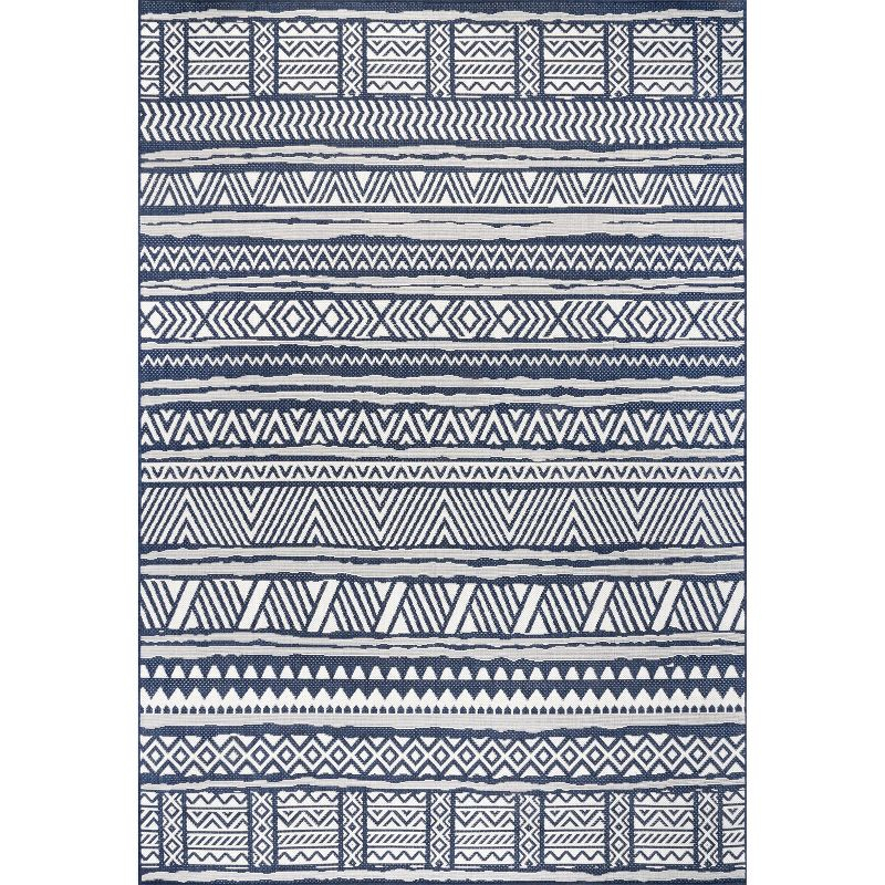Nuloom Abbey Geometric 5x8 Indoor/Outdoor Area Rug for Living Room Patio Deck Front Porch Kitchen, Navy/Ivory