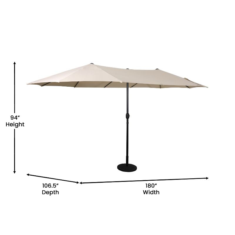 Emma and Oliver 15 FT Weather and Water-Resistant Triple Head Patio Umbrella with Crank Handle and Easy Lift in Tan