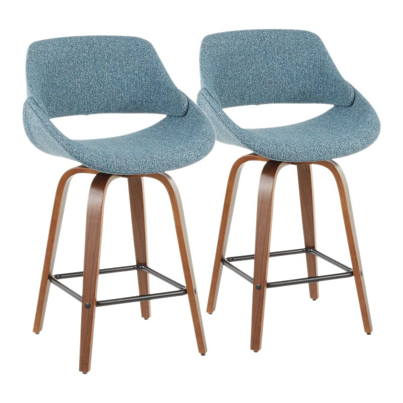 Set of 2 Fabrico Mid-Century Modern Counter Height Barstools - LumiSource: Walnut Wood, Polyester Upholstery
