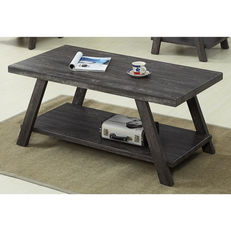 Roundhill Furniture Athens Contemporary Replicated Wood Shelf Coffee Set Table in Charcoal Finish