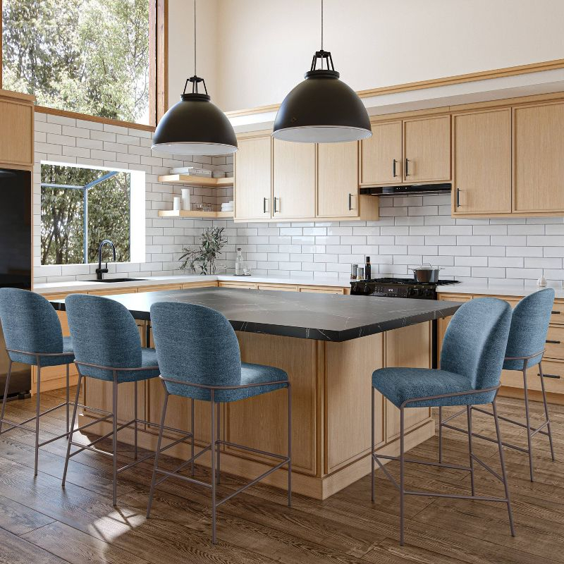 Blakeley Counter Height Barstool Blue - CorLiving: Upholstered, Metal Footrest, Polyester Fiber, Wood Frame