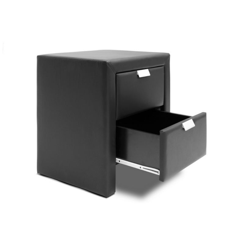 Baxton Studio Frey Upholstered Modern Nightstand Black: Faux Leather, Wood Frame, Bedside Table with Anti-Tip Hardware