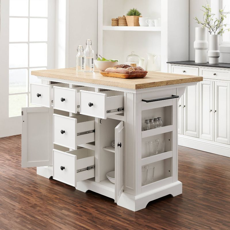 Crosley Julia Wood Top Kitchen Island White: Traditional Style, Towel Bar, 5 Drawers, 2 Doors