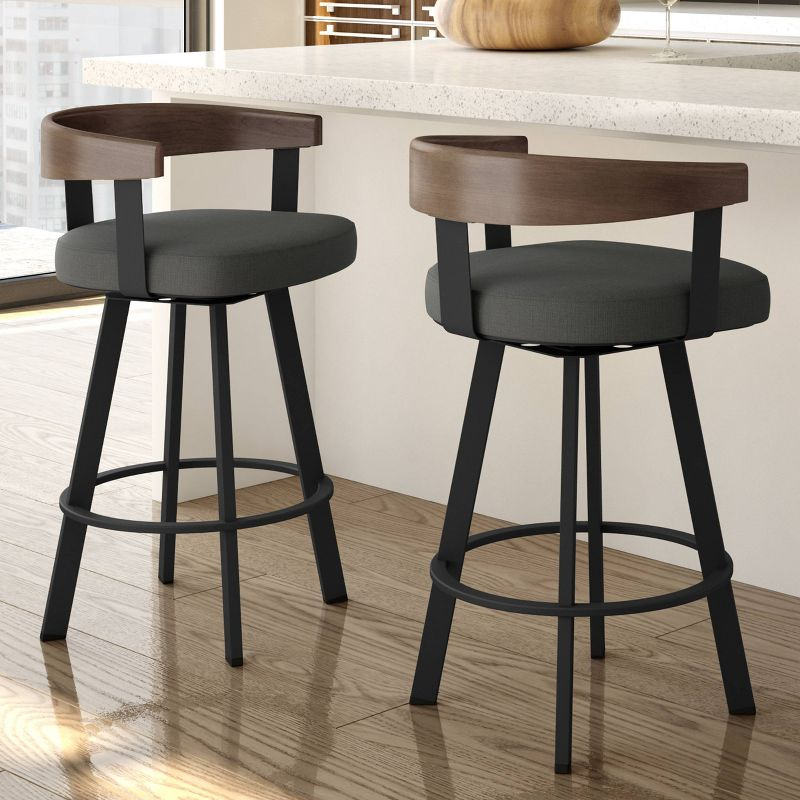 30" Lars Barstool & Gray/Dark Brown - Amisco: Swivel, Upholstered, Metal Frame, Modern Design