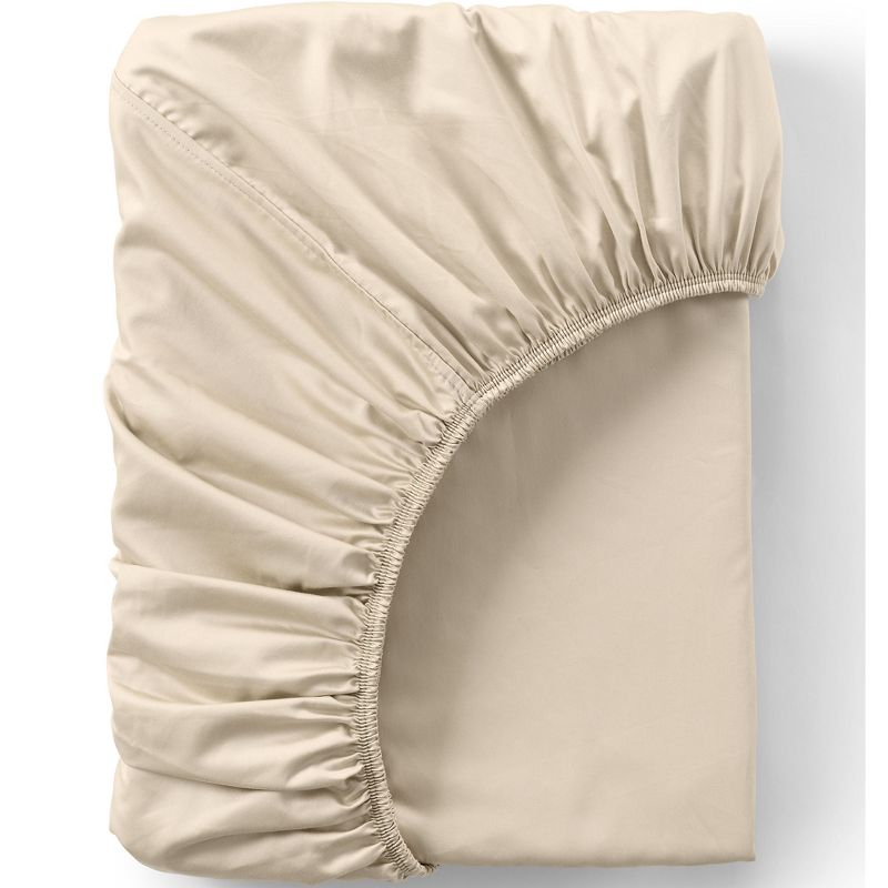 Lands' End 400 Thread Count Premium Supima Cotton No Iron Sateen Fitted Bed Sheet - Queen - Light Tan